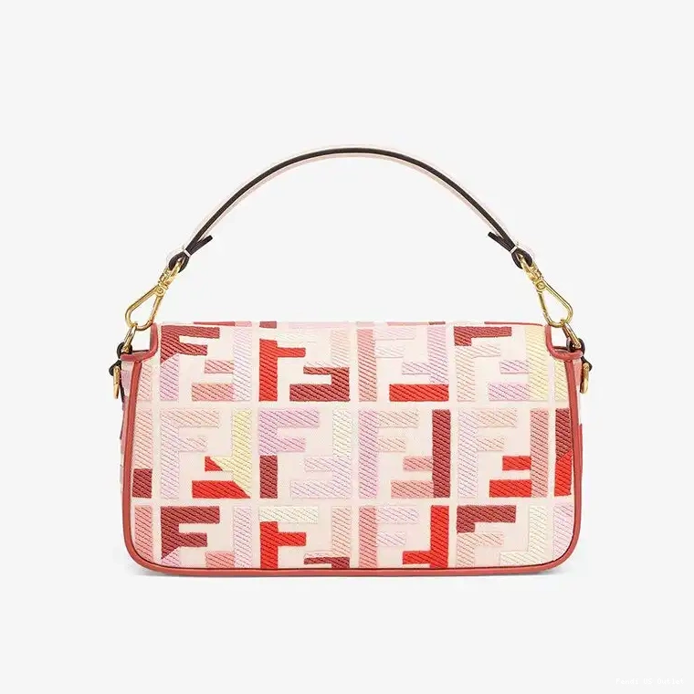 Vintage HOT Red Pink Bag Medium Canvas Fendi FF In Motif Baguette 0501